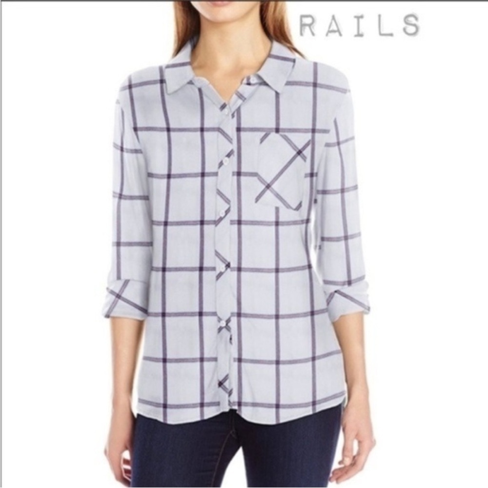 Rails Hunter Plaid Button Front Flannel in White/sky/salmon XS E1